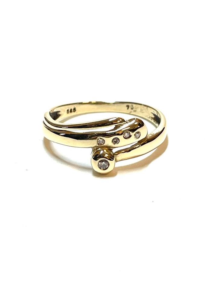 14k gouden ring met diamanten, Sieraden, Tassen en Uiterlijk, Ringen, Zo goed als nieuw, Dame, 17 tot 18, Goud, Goud, Met edelsteen