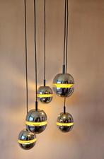 Vintage Chrome Hanglamp - 5 Bollen, Huis en Inrichting, Lampen | Hanglampen, Gebruikt, Ophalen, Modern, vintage, retro, Metaal