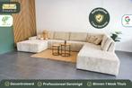 Grote U-bank XL Beige Ribstof [Refurbished], -, -, Hoekbank, 300 cm of meer