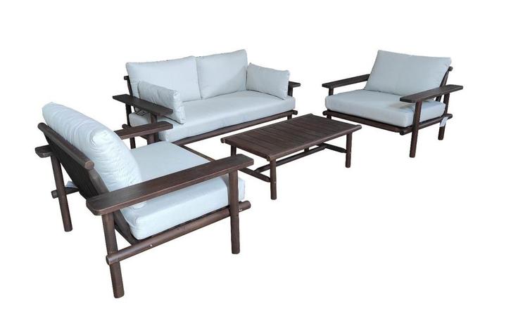 Stoel-Bank Loungeset Laruna | 4-delig | Acacia en Sand | Eur, Tuin en Terras, Tuinsets en Loungesets, Nieuw, Loungeset, Hout, 4 zitplaatsen