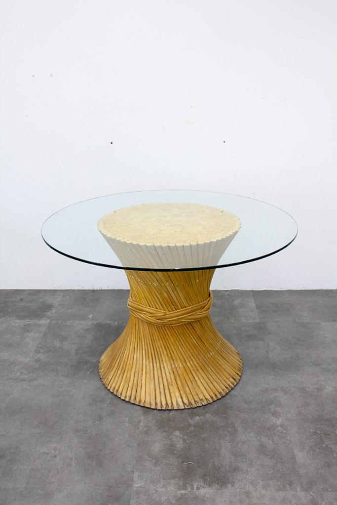 Vintage bamboe eettafel ‘Sheaf Of Wheat’ Mcguire rotan glas, Huis en Inrichting, Tafels | Eettafels, Gebruikt, 50 tot 100 cm, 100 tot 150 cm