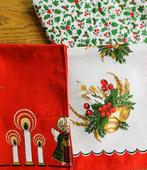 Vintage retro katoenen tafelkleden kerst rood wit bedrukt, Diversen, Kerst, Ophalen of Verzenden, Zo goed als nieuw