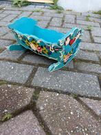 Vintage blauwe houten wieg met bloemen, Ophalen of Verzenden