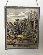 Glas in lood raamhanger “De Timmerman“  26x21 cm, Ophalen of Verzenden