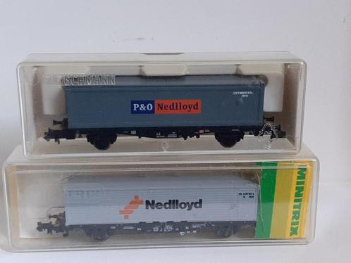 4x containerwagen NedLloyd Minitrix/Fleischmann, Hobby en Vrije tijd, Modeltreinen | N-Spoor, Zo goed als nieuw, Wagon, Gelijkstroom
