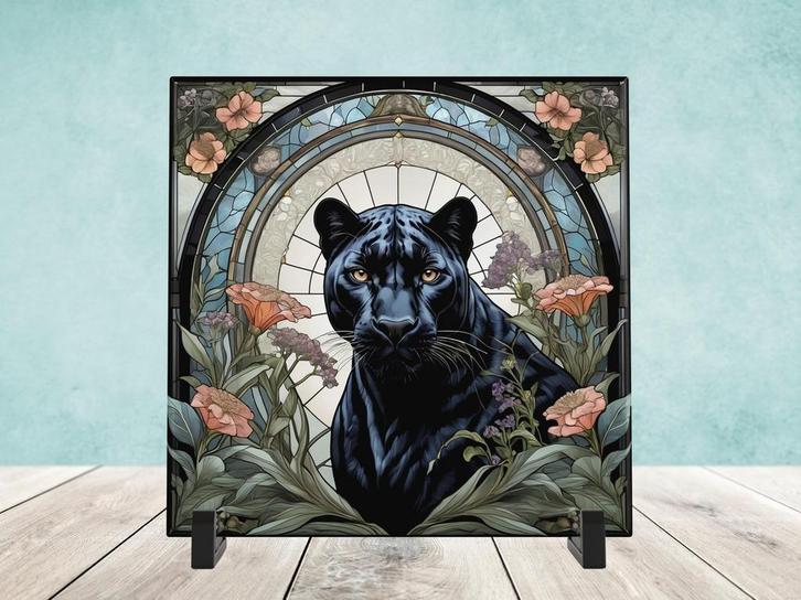 Zwarte Panter Glas in Lood tegel incl houder, Huis en Inrichting, Woonaccessoires | Overige, Nieuw, Ophalen of Verzenden