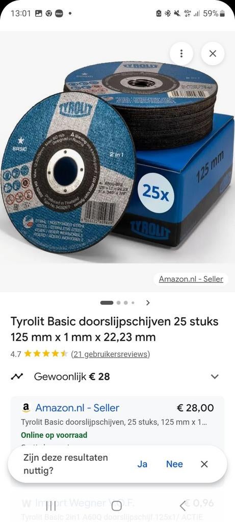 Tyrolit Slijpschijf 125x1x22,3mm - 25 stuks, Ophalen of Verzenden, Nieuw, Minder dan 600 watt, Overige typen