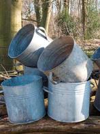 Oude brocante zinken teil emmer, Tuin en Terras, Bloembakken en Plantenbakken, Gebruikt, Ophalen of Verzenden