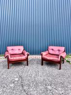 vintage brutalist leer easy chair fauteuil, Ophalen, Gebruikt, C, 50 tot 75 cm