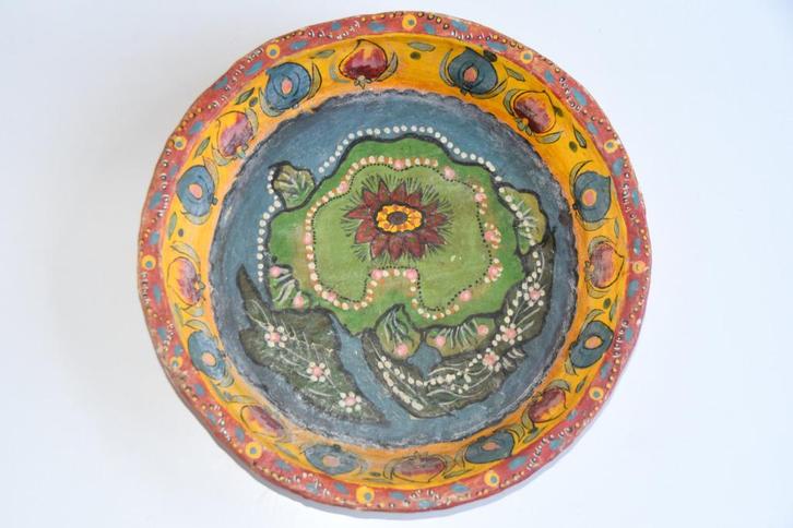Grote Kleurrijke Etnische schaal Tribal schotel, Huis en Inrichting, Woonaccessoires | Schalen en Manden, Schaal, Rond, Overige materialen