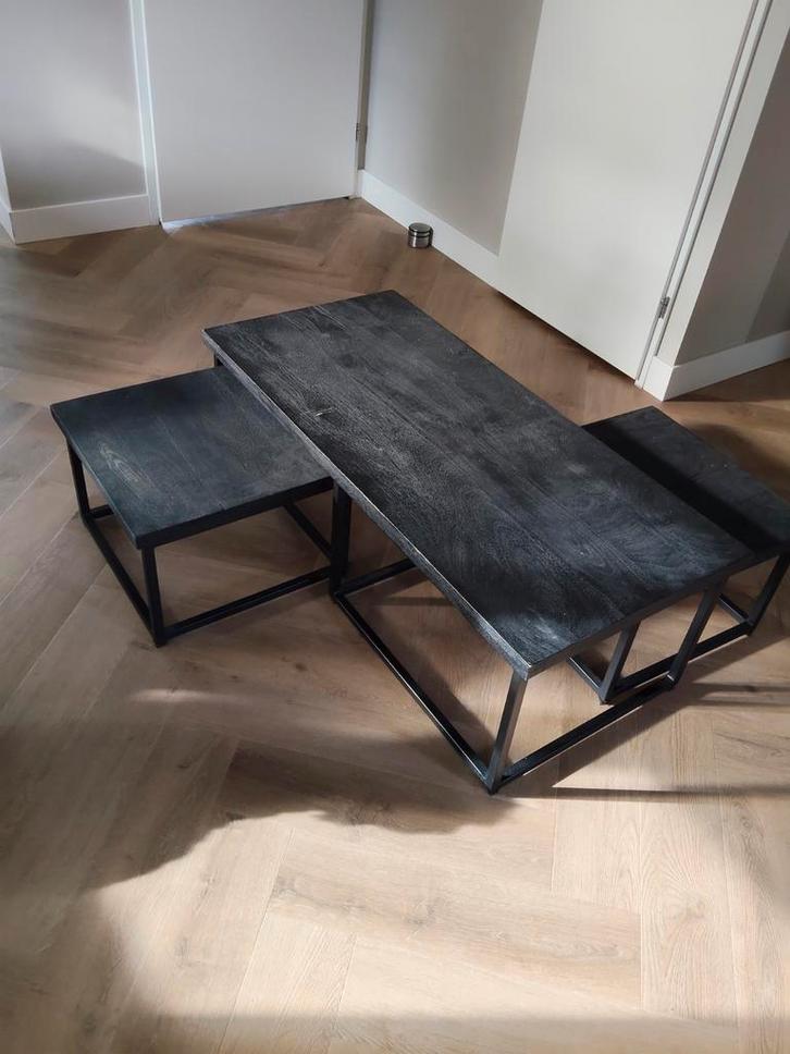 Zwarte Salontafel Set, Huis en Inrichting, Tafels | Salontafels, Minder dan 50 cm, 50 tot 100 cm, 100 tot 150 cm, Rond, Overige houtsoorten
