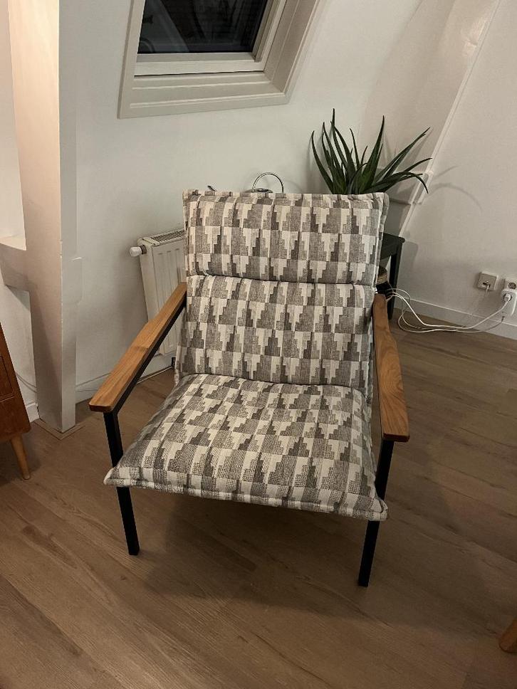 Fauteuil Loods 5 Irma white grey, Huis en Inrichting, Fauteuils, Zo goed als nieuw, Hout, Metaal, Stof, 75 tot 100 cm, 75 tot 100 cm