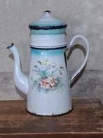Oude brocante Franse emaille koffiepot bloemen viooltjes, Antiek en Kunst, Antiek | Emaille, Ophalen of Verzenden