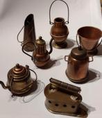7 x rood met geelkoperen miniaturen , gemiddelde hoogte 5,5, Ophalen, Koper