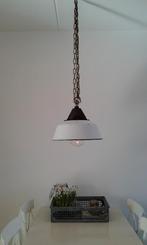 Industriële oude brocante wit emaille lamp fabriekslamp glas, Minder dan 50 cm, Glas, Ophalen of Verzenden, Zo goed als nieuw