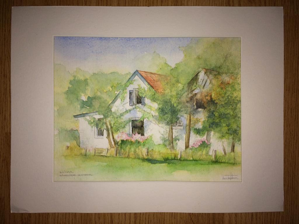 Aquarel van het Huis te Spijk (Velserbroek) | Henk Hofstede?, Ophalen of Verzenden