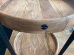 Bijzettafel mangohout 55x55cm 2 etages, Ophalen, Minder dan 55 cm, Rond, Zo goed als nieuw