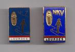 Broche Lourdes bedevaart NLZ en NKV( emaille), Ophalen of Verzenden, Gebruikt, Overige onderwerpen, Speldje of Pin