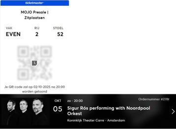 Kaartje concert Sigur Rós Carré Amsterdam 5 oktober 2025 beschikbaar voor biedingen