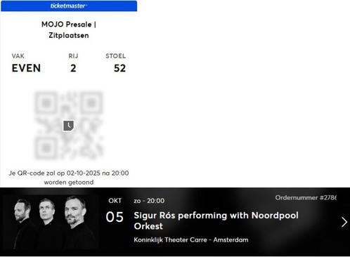Kaartje concert Sigur Rós Carré Amsterdam 5 oktober 2025, Tickets en Kaartjes, Concerten | Pop, Eén persoon, Oktober