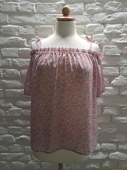 H&M Top Maat 36 - Bloemenprint, Kleding | Dames, Tops, Zo goed als nieuw, Maat 36 (S), Roze, Korte mouw, Verzenden