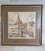 Ingelijste kleurenets Grote Markt Nijmegen, Antiek en Kunst, Kunst | Etsen en Gravures, Ophalen