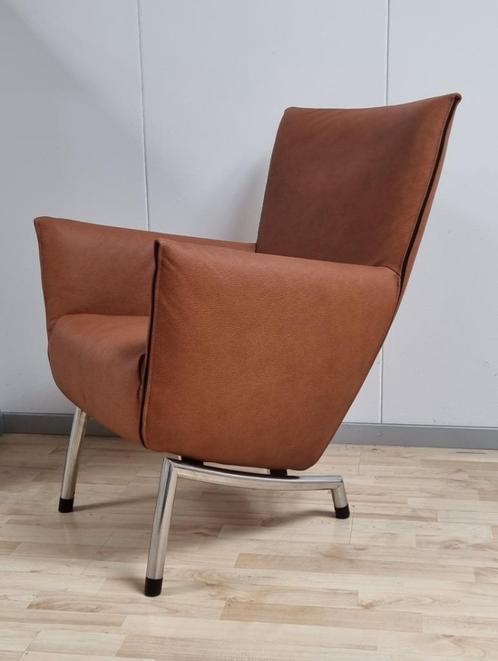 Label Foxxy fauteuil Gerard van den Berg refurbished, Huis en Inrichting, Fauteuils, Nieuw, Hout, Leer, Metaal, 50 tot 75 cm, Minder dan 75 cm
