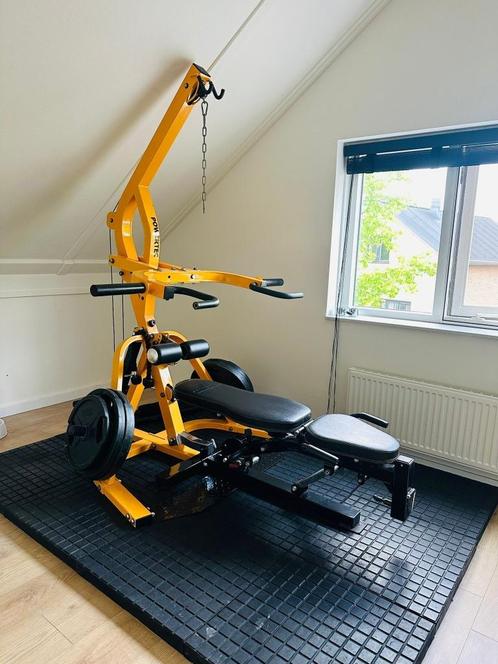 Powertec Levergym WB-LS met 155 kg aan halterschijven!, Sport en Fitness, Fitnessapparatuur, Zo goed als nieuw, Krachtstation