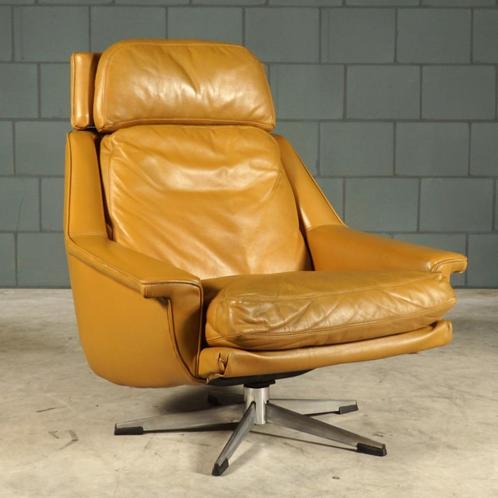 Vintage Esa 802 fauteuil – Werner Langenfeld – jaren 60, Huis en Inrichting, Fauteuils, Gebruikt, Leer, Metaal, 50 tot 75 cm, Minder dan 75 cm