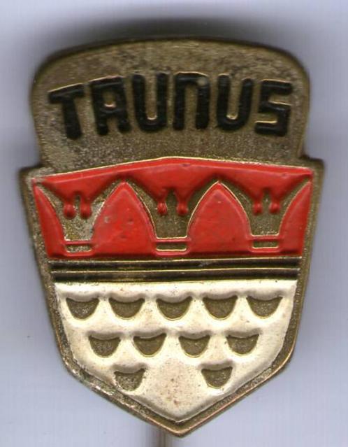 FORD Taunus rood/ wit op zilverkleurig auto speldje( B_086a), Verzamelen, Speldjes, Pins en Buttons, Zo goed als nieuw, Speldje of Pin