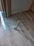 Glazen designtafel met rvs wielen, Huis en Inrichting, Tafels | Salontafels, Ophalen, Rechthoekig, 50 tot 100 cm, Minder dan 50 cm