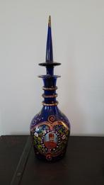 Blauwe karaf / glas-in-lood vaas / Bohemian, Antiek en Kunst, Ophalen of Verzenden