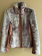 Leer jas met konijn bont, Ophalen of Verzenden, Gedragen, Maat 36 (S), Grijs