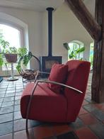 Rode Stoffen Fauteuil met RVS Leuningen, Ophalen, Gebruikt, 75 tot 100 cm, Metaal