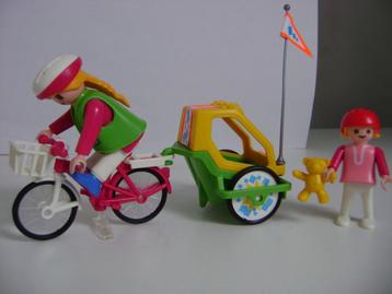 Playmobil 3068 meisje met fiets aanhanger kind en beertje beschikbaar voor biedingen