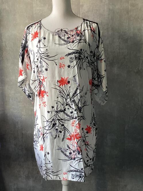 Wi met zwart en oranje tuniek van inFRONT maat L, Kleding | Dames, Blouses en Tunieken, Gedragen, Maat 42/44 (L), Wit, Ophalen of Verzenden