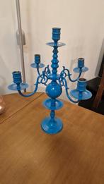 Blauwe zware messing kandelaar voor 5 kaarsen, Antiek en Kunst, Ophalen of Verzenden, Overige materialen