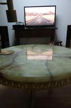 Salontafel Onyx-'marmer' met massief messing voet, Ophalen, Zo goed als nieuw