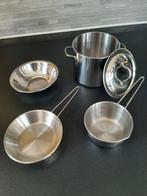 RVS Pannenset 5 delig kinderkeuken accessoires als nieuw, Ophalen of Verzenden, Zo goed als nieuw, Overige materialen, Speelkeuken-accessoire