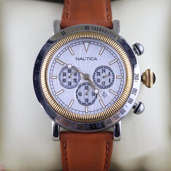 Nautica spettacolare heruitgave bruine croco lederen band, Sieraden, Tassen en Uiterlijk, Horloges | Heren, Zo goed als nieuw
