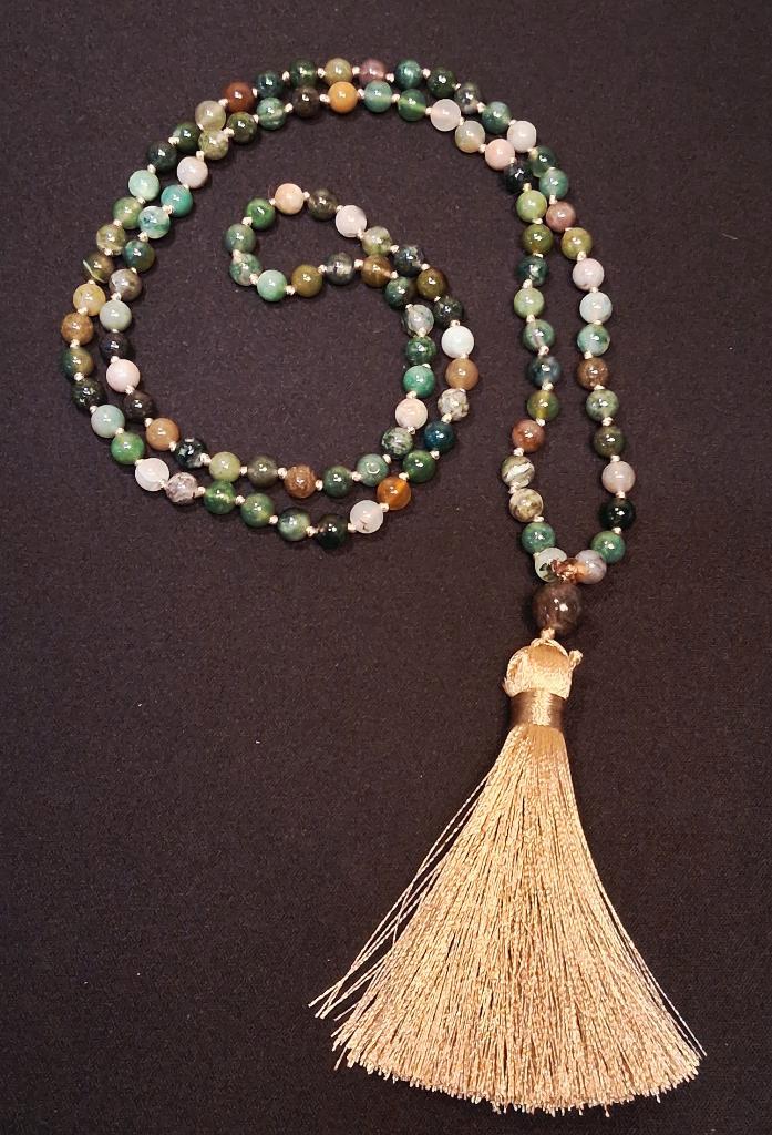 Boho mala ketting Indiase Agaat en Aventurijn kralen, Sieraden, Tassen en Uiterlijk, Kettingen, Nieuw, Steen of Mineraal, Met edelsteen