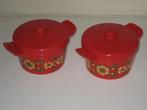 Retro bakjes Emsa rood Vintage 2 stuks +bakje 2 onderzetters, Ophalen of Verzenden, Zo goed als nieuw