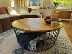 Ronde Mangohouten Salontafel - naturel/koperkleur - 36xØ90cm, Ophalen, 50 tot 100 cm, Rond, 50 tot 100 cm