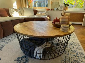 Ronde Mangohouten Salontafel - naturel/koperkleur - 36xØ90cm beschikbaar voor biedingen