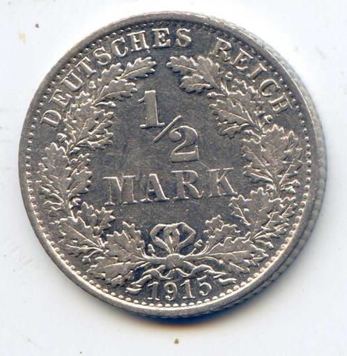 Duitsland 1/2 Mark 1915 E PR (XF), Postzegels en Munten, Munten | Europa | Niet-Euromunten, Duitsland, Zilver, Ophalen of Verzenden