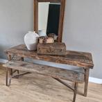 Oude indiase markttafel met bankje., Huis en Inrichting, Tafels | Sidetables, Ophalen, Zo goed als nieuw, 25 tot 50 cm, Rechthoekig