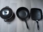 3 pannen, Ophalen of Verzenden, Gebruikt, Overige materialen, Wok