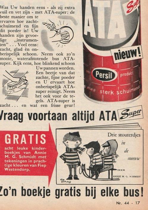 Retro reclame 1959 Ata bus met Annie M.G. Schmidt boekje, Verzamelen, Retro, Overige typen, Verzenden