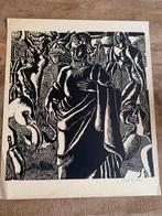 Grote houtsnede Hubert Bekman man vrouw met flamingos, Ophalen of Verzenden