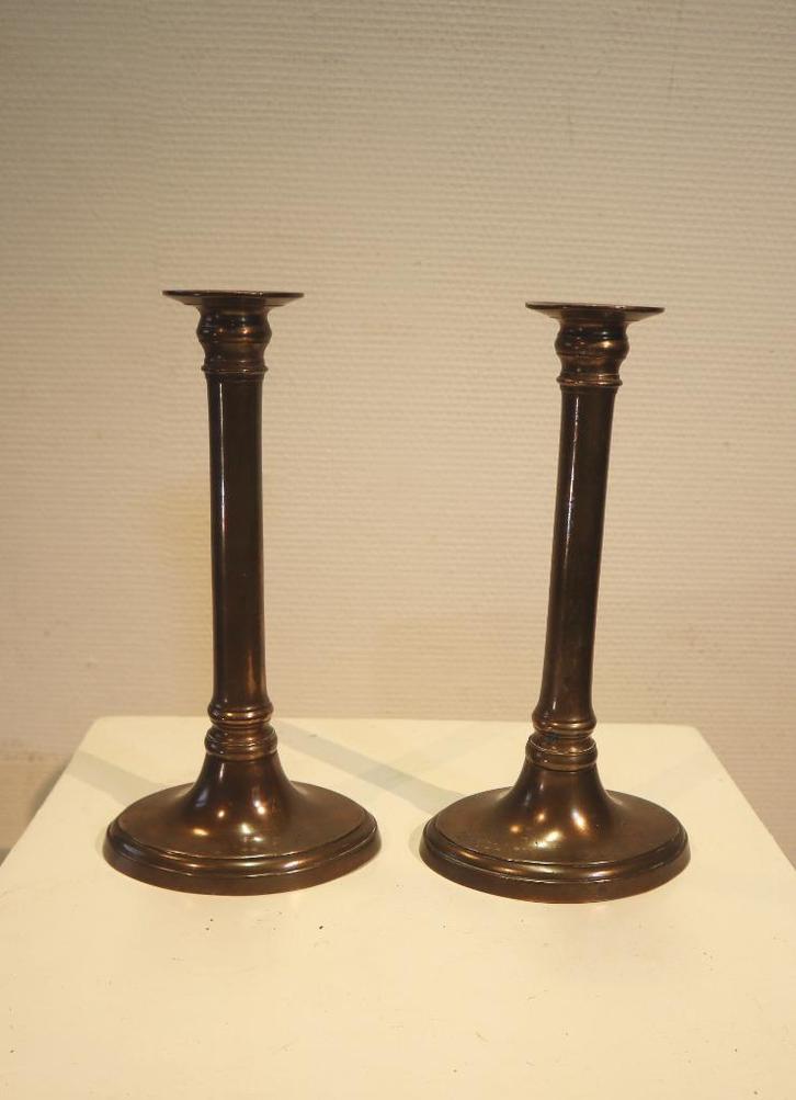 Set koperen Empire kandelaars, Antiek en Kunst, Antiek | Kandelaars, Koper of Brons, Ophalen of Verzenden
